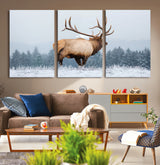 85177251-MGV-CV-36X24-Elk Wall Art – Majestic Wildlife Canvas Print of Bull Elk Snowy Forest, Rustic Nature Decor for Living Room, Cabin, or Office