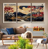 66892669-MGV-CV-36X24-Yayoi Kusama Japanese Inspired Canvas Print – Mt. Fuji & Floral Scene Wall Art, Framed Asian Style Canvas for Home, Office or