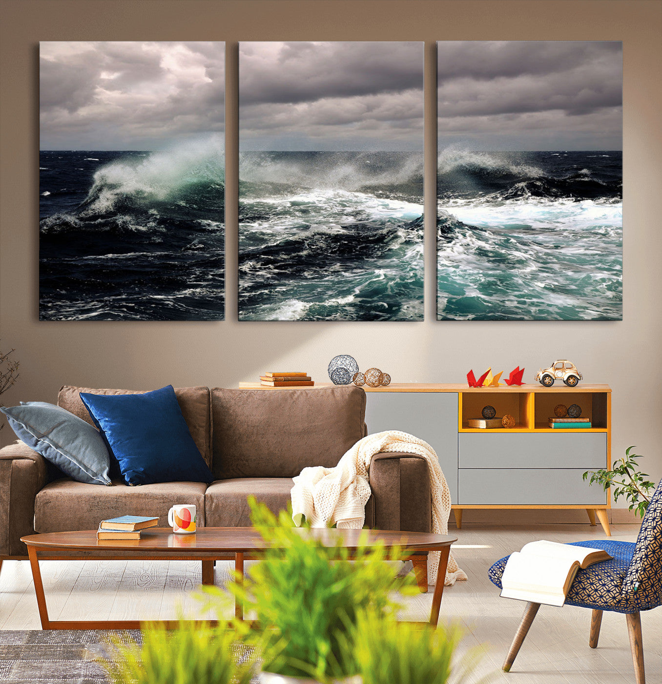 38622353-MGV-CV-36X24-Ocean Wave Wall Art – Dramatic Seascape Canvas Print with Stormy Sky and Crashing Sea, Bold Coastal Photography for Living Room,