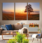 57919623-MGV-CV-36X24-Golden Sunrise Landscape Canvas Wall Art - Framed Misty Field Print, Large Nature Canvas for Living Room, Office, or Home Decor