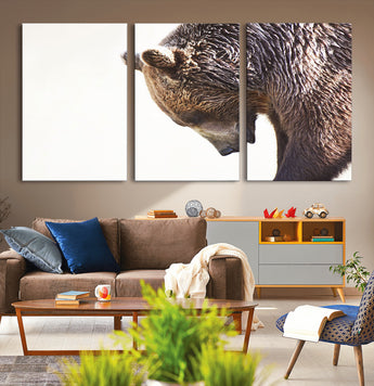 14405507-MGV-CV-36X24-Bear Wall Art – Wildlife Canvas Print with Rustic Animal Portrait and Minimalist Background, Nature Inspired Photography for