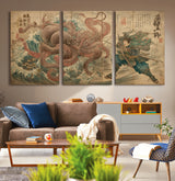 63782167-MGV-CV-36X24-Tsukioka Yoshitoshi Samurai Wall Art Print, Japanese Katana Warrior Canvas Wall Art, Octopus Sea Monster Canvas Print,