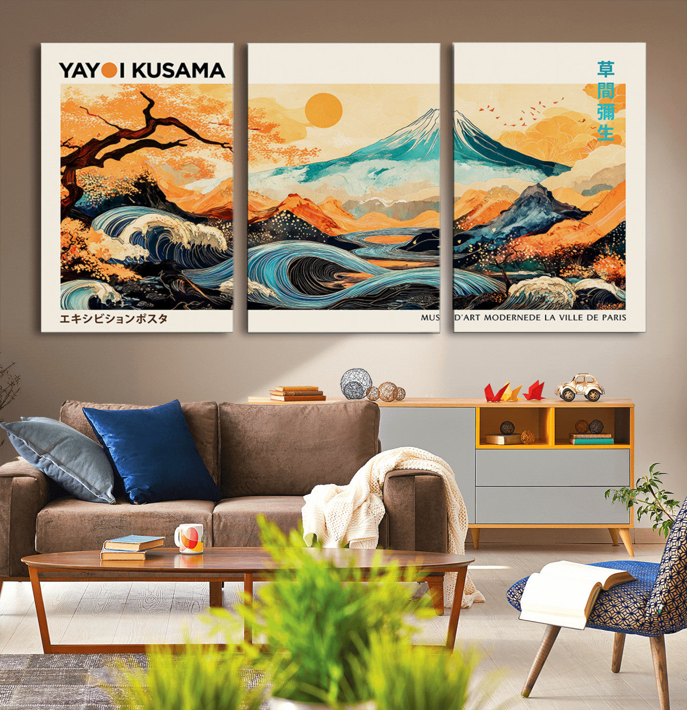 94085549-MGV-CV-36X24-Japanese Wave and Mountain Wall Art – Panoramic Abstract Landscape Canvas Print, Asian Inspired Nature Decor for Living Room,