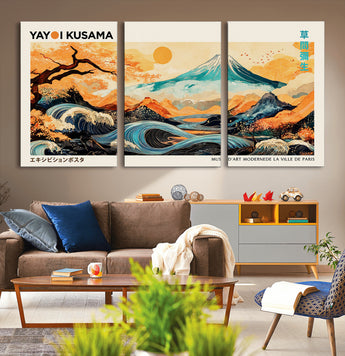 94085549-MGV-CV-36X24-Japanese Wave and Mountain Wall Art – Panoramic Abstract Landscape Canvas Print, Asian Inspired Nature Decor for Living Room,