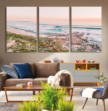 27332135-MGV-CV-36X24-Coastal Sunset Wall Art – Ocean Waves and Rocky Shore Canvas Print, Scenic Seaside Photography Decor for Bedroom, Living Room,
