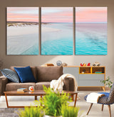 41613614-MGV-CV-36X24-Beach Sunset Wall Art – Pastel Ocean Canvas Print, Turquoise Water and Pink Sky Photography Decor for Bedroom, Living Room, Office