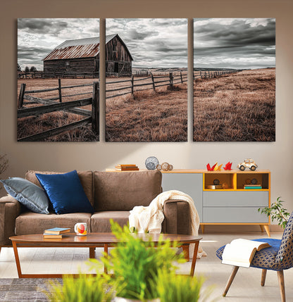 70676381-MGV-CV-36X24-Rustic Barn Wall Art – Weathered Farmhouse Canvas Print, Country Landscape Photography Decor for Bedroom, Living Room, Office,