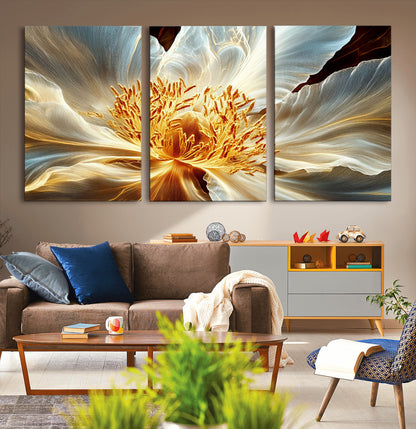 20862576-MGV-CV-36X24-Golden Abstract Flower Canvas Wall Art – Modern Botanical Bloom Print, Elegant Floral Artwork for Living Room, Bedroom, Office