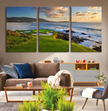 67486665-MGV-CV-36X24-Golf Course Wall Art – Pebble Beach Oceanfront Canvas Print, Coastal Fairway Photography Sports Decor for Living Room, Office, Man