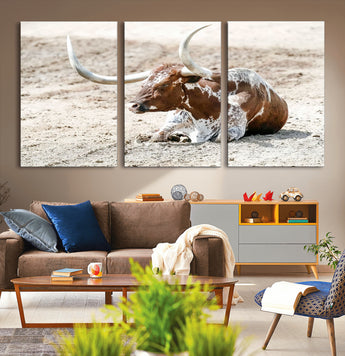 89096667-MGV-CV-36X24-Texas Longhorn Wall Art – Rustic Western Canvas Print, Cattle Photography Decor for Ranch House, Living Room, Office, Man Cave