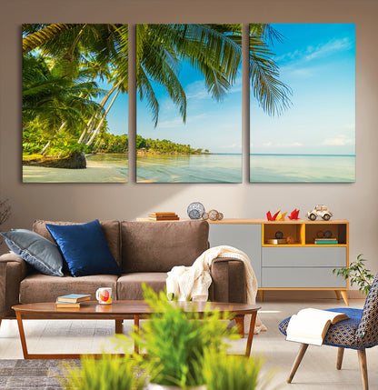 65056721-MGV-CV-36X24-Tropical Beach Wall Art – Palm Tree Coastal Photography Print, Relaxing Ocean Paradise Landscape, Island Seascape Home or Office
