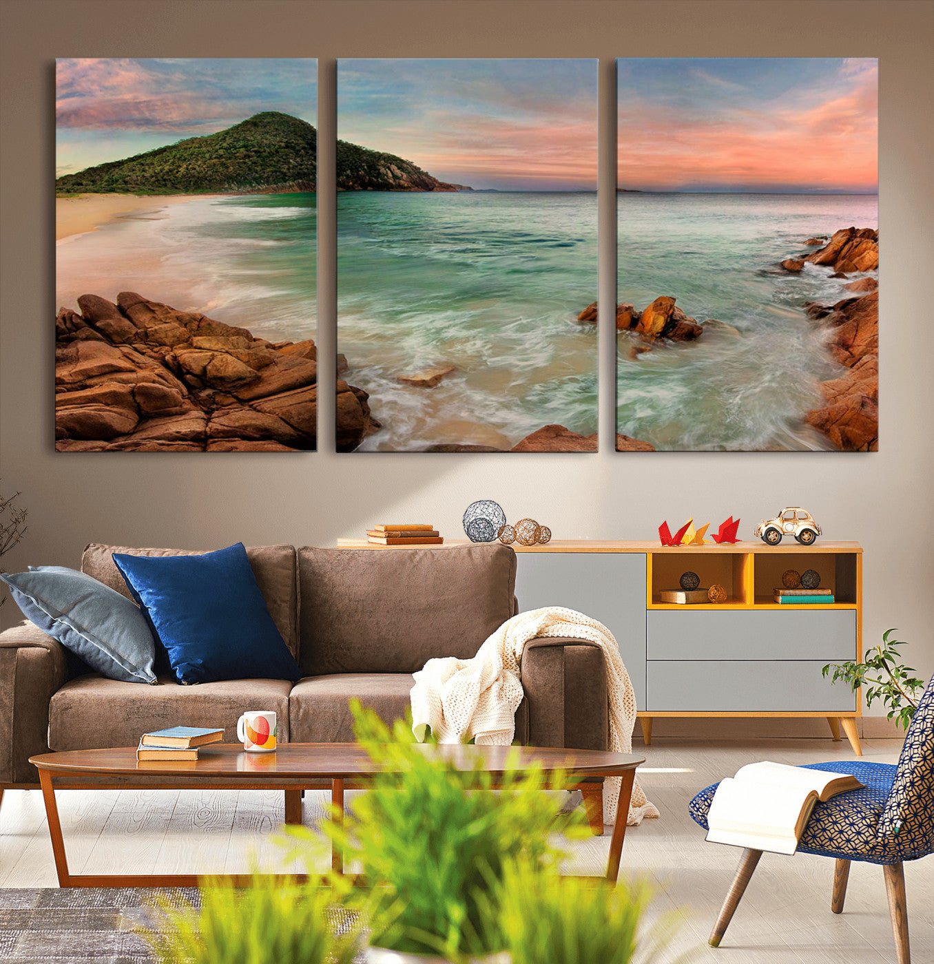 53831025-MGV-CV-36X24-Coastal Landscape Wall Art – Tropical Beach Ocean Canvas Print, Sunset Mountain View Photography Decor for Living Room, Bedroom,