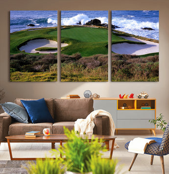 22776914-MGV-CV-36X24-Golf Course Wall Art – Oceanfront Green Canvas Print, Coastal Pebble Beach Photography Sports Decor for Living Room, Office, Man