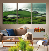 48473947-MGV-CV-36X24-Ocean Golf Course Wall Art – Panoramic Green Fairway Canvas Print, Coastal Golf Landscape Photography Sports Decor for Office, Man