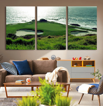 48473947-MGV-CV-36X24-Ocean Golf Course Wall Art – Panoramic Green Fairway Canvas Print, Coastal Golf Landscape Photography Sports Decor for Office, Man