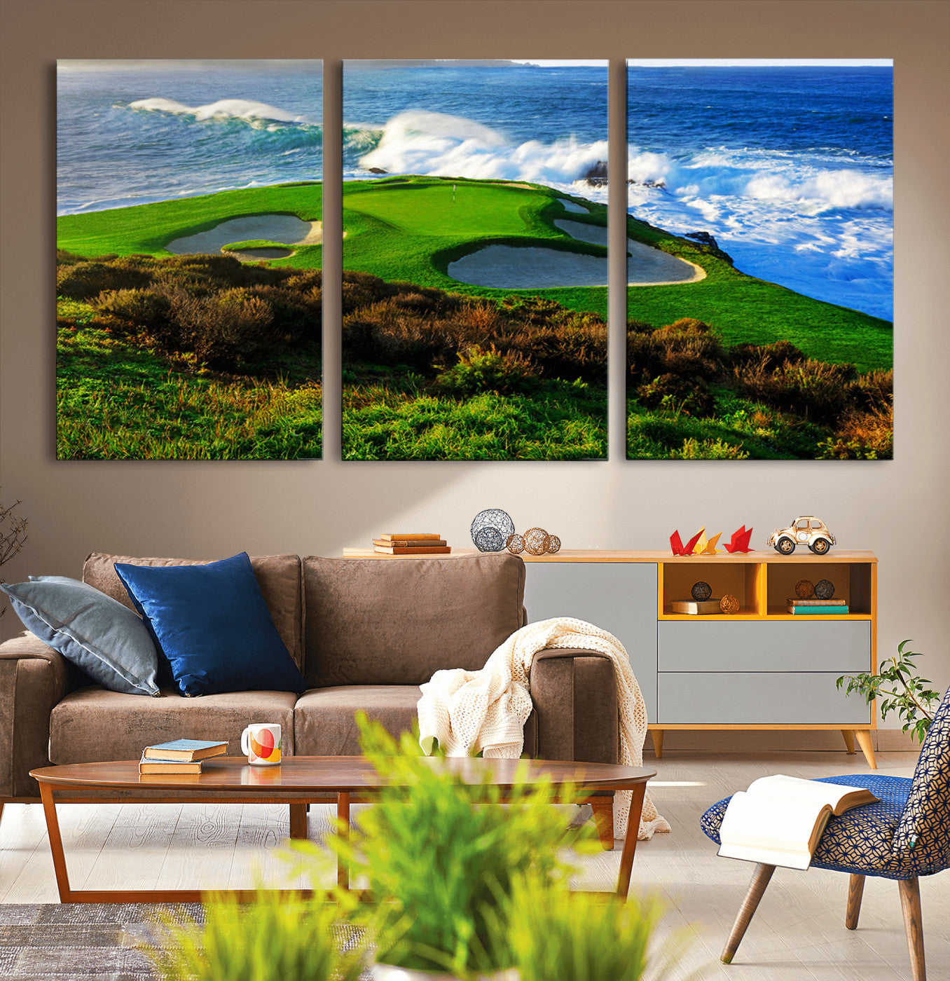 34181847-MGV-CV-36X24-Coastal Golf Course Wall Art – Panoramic Ocean Fairway Canvas Print, Scenic Sports Photography Decor for Office, Man Cave, Living
