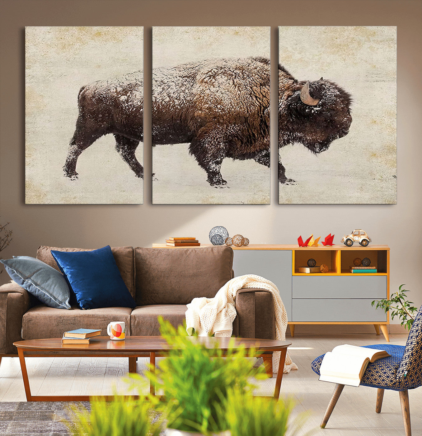 54810031-MGV-CV-36X24-Western Wall Art – Snow Covered Bison Canvas Print, Rustic Wildlife Photography Decor for Bedroom, Living Room, Office, Lodge,