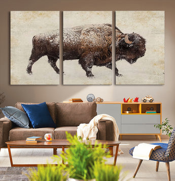 54810031-MGV-CV-36X24-Western Wall Art – Snow Covered Bison Canvas Print, Rustic Wildlife Photography Decor for Bedroom, Living Room, Office, Lodge,