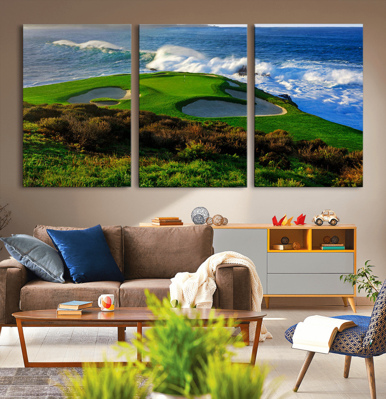 13644055-MGV-CV-36X24-Golf Wall Art – Oceanfront Green Canvas Print, Scenic Coastal Course Photography Decor for Bedroom, Living Room, Office, Sports