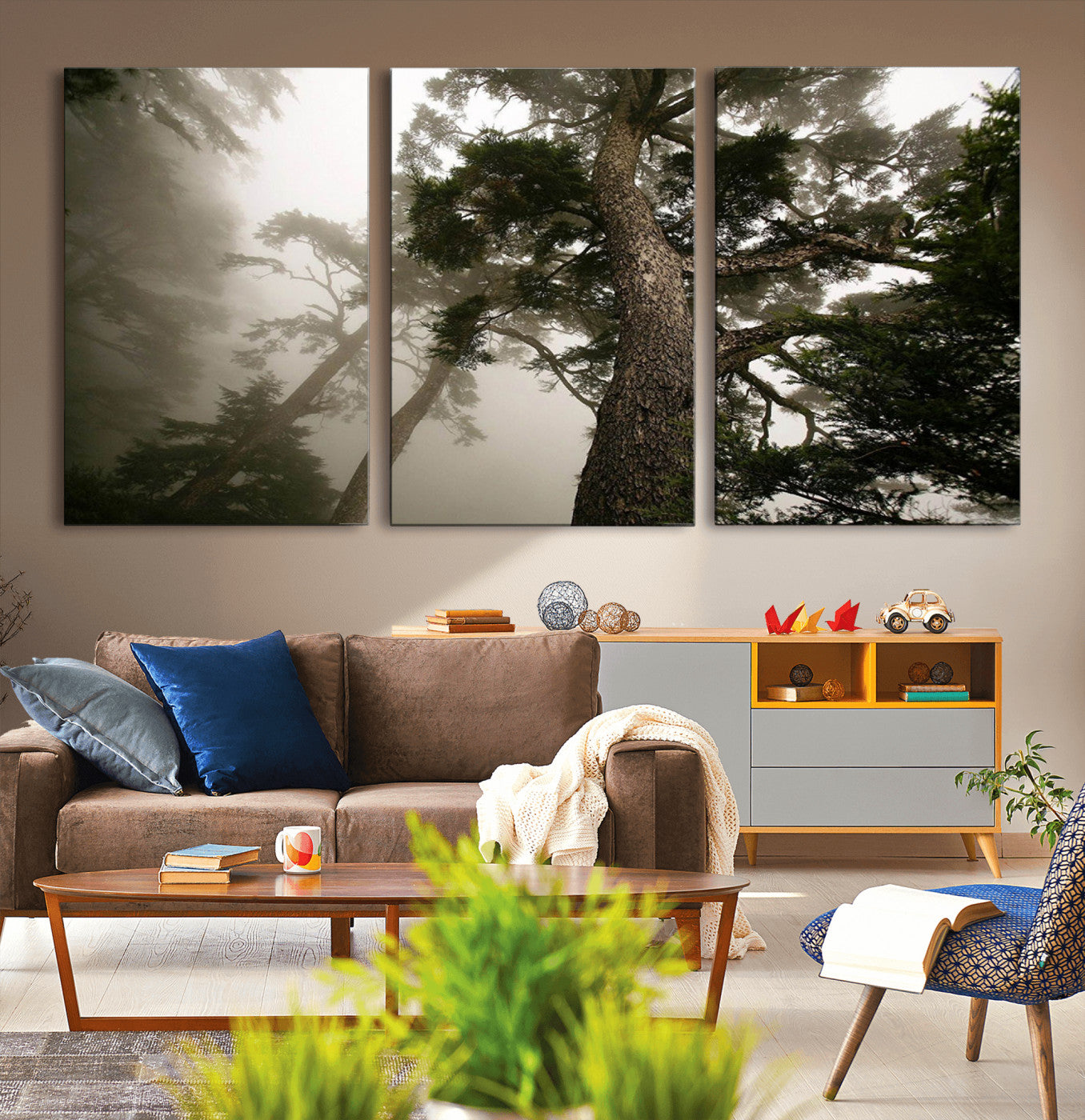 87969493-MGV-CV-36X24-Forest Wall Art – Misty Tall Trees Canvas Print, Dramatic Woodland Photography Decor for Bedroom, Living Room, Office, Cabin,
