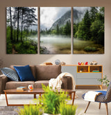 93123937-MGV-CV-36X24-Landscape Wall Art – Misty Mountain Lake Canvas Print, Tranquil Forest and Waterfall Photography Decor for Bedroom, Living Room,