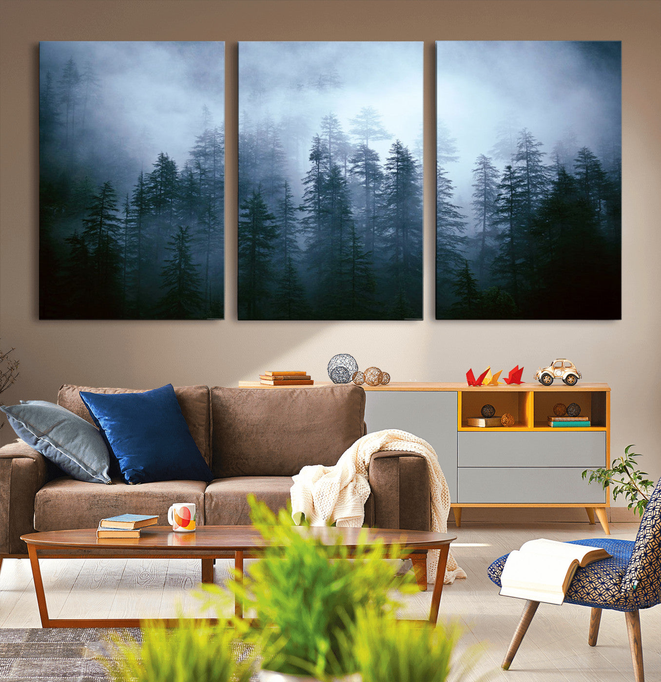 93439624-MGV-CV-36X24-Forest Wall Art – Misty Pine Trees Canvas Print, Moody Nature Photography Decor for Bedroom, Living Room, Office, Cabin, Lodge or