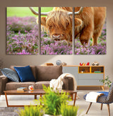 64069351-MGV-CV-36X24-Farmhouse Wall Art – Highland Cow in Wildflowers Canvas Print, Rustic Country Cattle Photography Decor for Bedroom, Living Room,