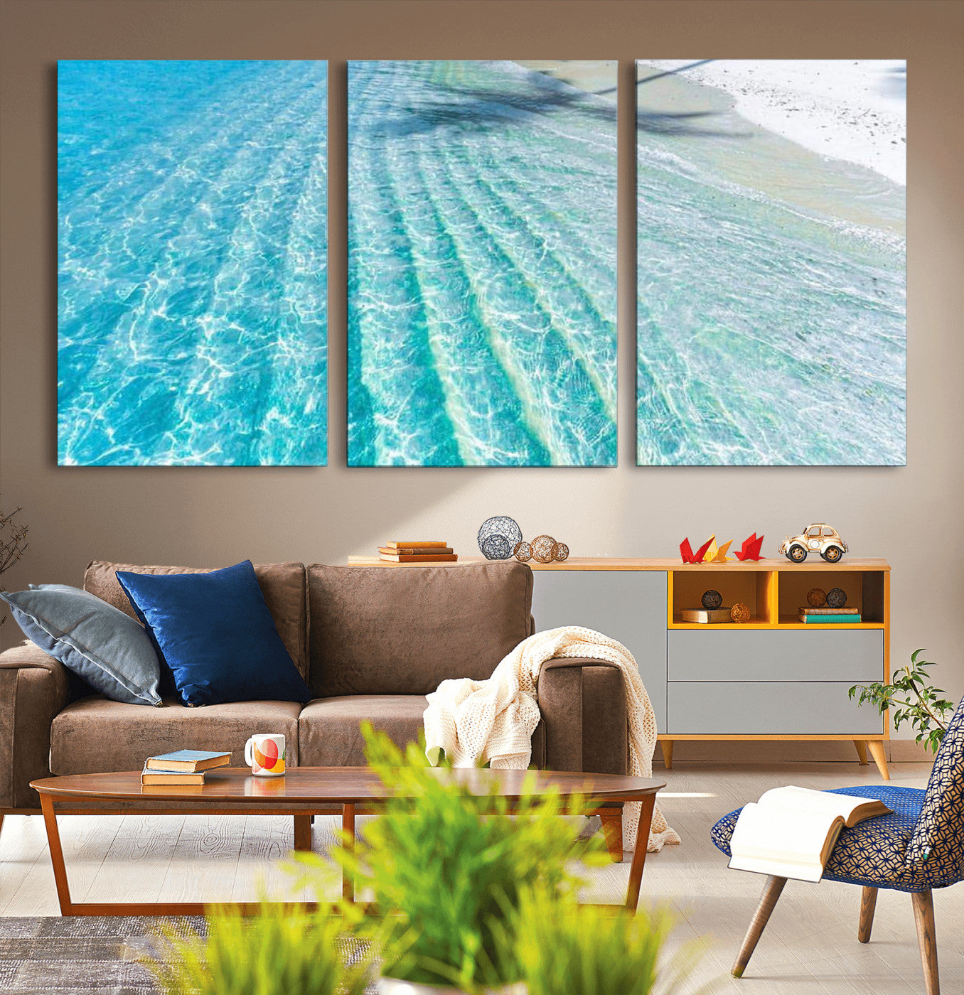 46233906-MGV-CV-36X24-Coastal Wall Art – Turquoise Ocean Waves and White Sand Canvas Print, Tropical Beach Photography Decor for Bedroom, Living Room,