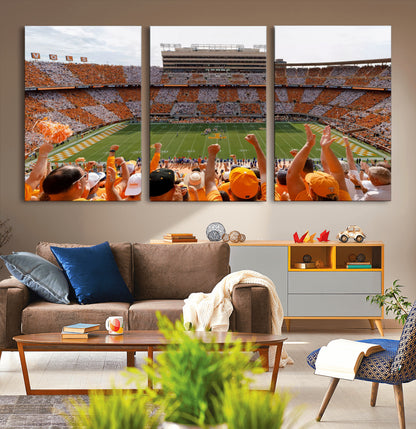 76011417-MGV-CV-36X24-Tennessee Volunteers Wall Art – Neyland Stadium Checkerboard Crowd Canvas Print, Vols Football Game Day Fan Perspective Sports