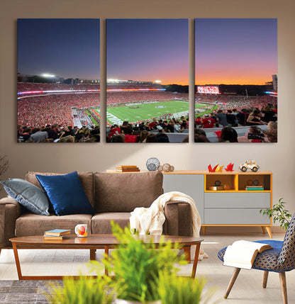 25139565-MGV-CV-60X30-3P-Sanford Stadium Wall Art – Panoramic Georgia Bulldogs Sunset Football Game Canvas Print, Red Crowd Sports Decor for Office, Man
