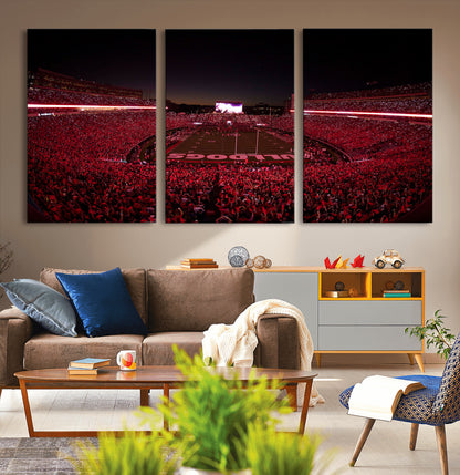 38331045-MGV-CV-36X24-Sanford Stadium Wall Art – Panoramic Georgia Bulldogs Red Light Game Football Canvas Print, Night Crowd Sports Decor for Office,