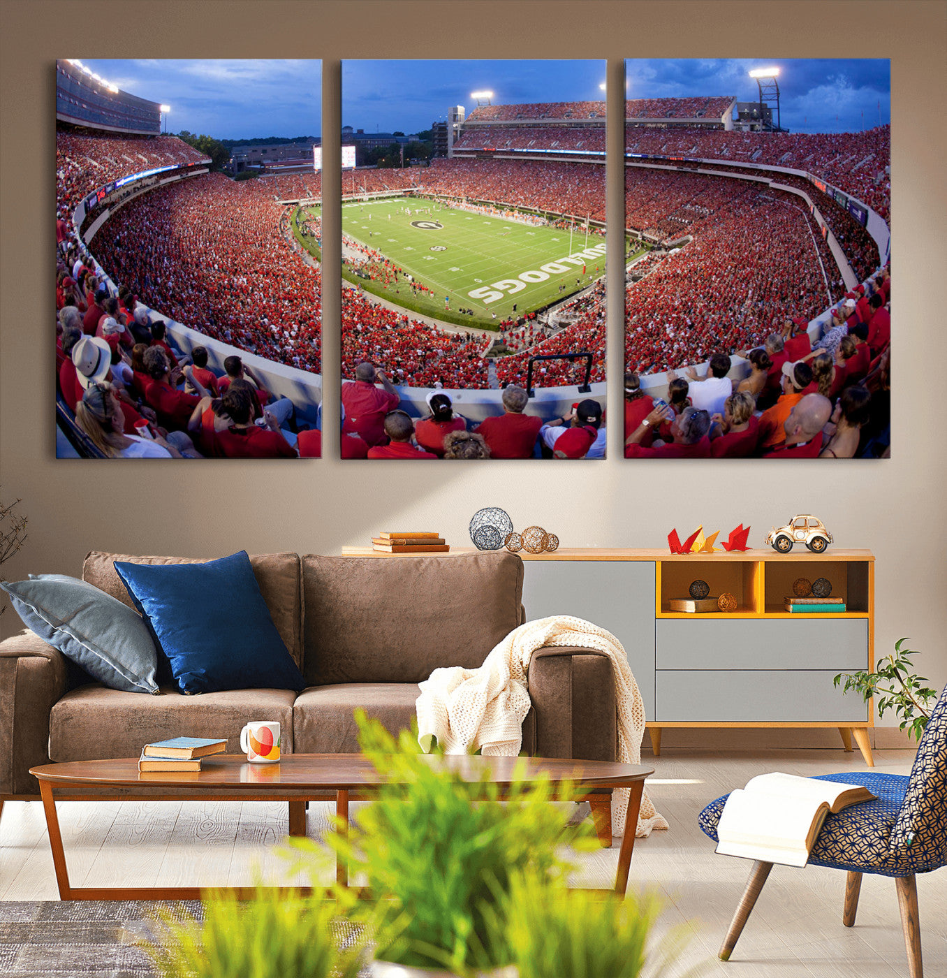 10244378-MGV-CV-36X24-Sanford Stadium Wall Art – Panoramic Georgia Bulldogs Day Game Football Canvas Print, Game Day Crowd Sports Decor for Office, Man