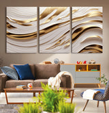 41237-MGV-CV-36X24-Gold Waves Wall Art Canvas Print, Framed Elegant Flow Art Picture Print, Luxury Layers Perfect Minimal Luxe Decor Artwork