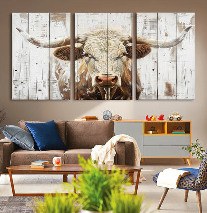 10840-MGV-CV-36X24-Texas Longhorn Wall Art Canvas Print, Framed Rustic Bull Art Picture Print, Western Cattle Perfect Rustic Western Decor Artwork