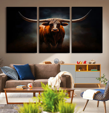 12484-MGV-CV-36X24-Texas Longhorn Wall Art Canvas Print, Framed Western Bull Art Picture Print, Moody Cattle Perfect Moody Western Decor Artwork