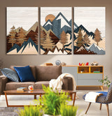80300-MGV-CV-36X24-Geometric Mountains Wall Art Canvas Print, Framed Stylized Trees Art Picture Print, Graphic Forest Perfect Rustic Abstract Decor
