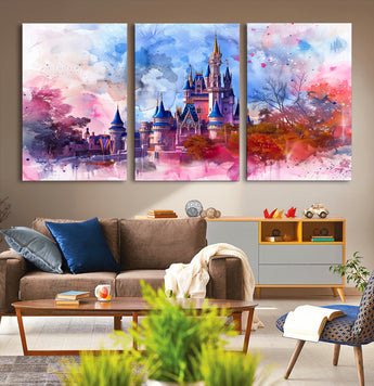 15129-MGV-CV-36X24-Disney Castle Wall Art Canvas Print, Framed Cinderella Palace Art Picture Print, Fantasy Kingdom Perfect Whimsical Fairytale Decor