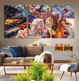 13675-MGV-CV-36X24-Jazz Band Wall Art Canvas Print, Framed Jazz Oil Painting Art Picture Print, Vibrant Music Perfect Abstract Musical Decor Artwork