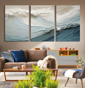 53646-MGV-CV-36X24-Ocean Wave Wall Art Canvas Print, Framed Textured Seascape Art Picture Print, Modern Ocean Perfect Minimal Coastal 2/2 Decor