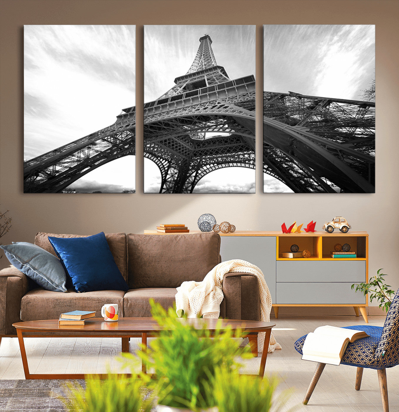 40006-MGV-CV-36X24-Eiffel Tower Wall Art – Black and White Architectural Photo Print, Paris Inspired Decor for Bedroom, Office, Studio or Modern