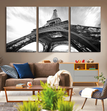 40006-MGV-CV-36X24-Eiffel Tower Wall Art – Black and White Architectural Photo Print, Paris Inspired Decor for Bedroom, Office, Studio or Modern