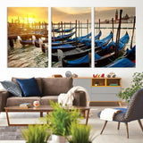 25872-MGV-CV-36X24-Venetian Gondola Dock Wall Art – Serene Sunset Canal Canvas Print, Tranquil Water Travel Decor for Office, Living Room, or Man
