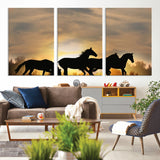 16620-MGV-CV-36X24-Sunset Stallions Wall Art – Silhouetted Horses Running Canvas Print, Nature’s Rhythm, Perfect for Living Room, Office, or Man Cave