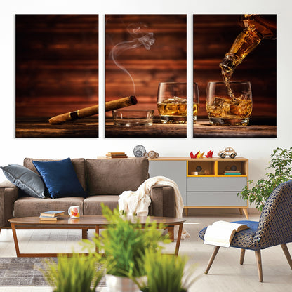 91042-MGV-CV-36X24-Whiskey & Cigar Wall Art – Elegant Whiskey Pour and Smoldering Cigar Canvas Print, Sophisticated Bar or Lounge Decor for Home,