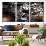 75513-MGV-CV-36X24-Elegant Wine Toast Wall Art – Close-Up Red Wine Glass at Dinner Table Canvas Print, Sophisticated Dining Room or Bar Decor