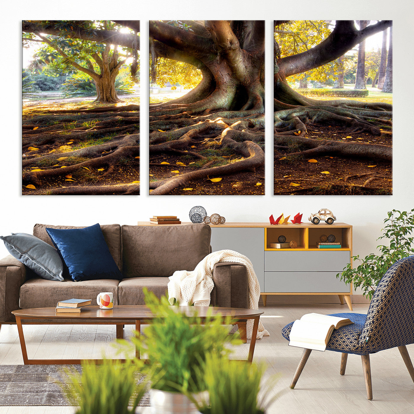 53335-MGV-CV-36X24-Majestic Tree with Sprawling Roots Wall Art – Serene Sunlit Park Scene, Nature Canvas Print, Perfect for Living Room, Office or