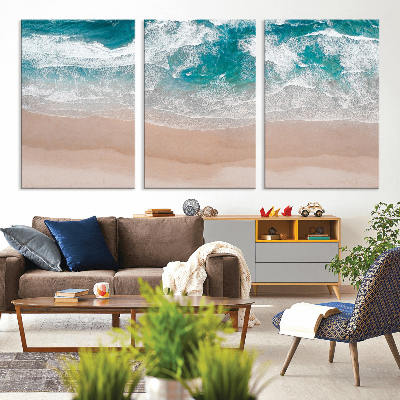 39236-MGV-CV-36X24-Ocean Beach Wall Art – Aerial View of Waves and Sand Canvas Print, Coastal Home Decor for Living Room, Bedroom, Office or Beach