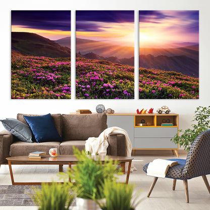 49741-MGV-CV-36X24-Mountain Sunrise Wall Art – Vibrant Floral Landscape Canvas Print, Nature Home Decor for Living Room, Bedroom Office or Cabin