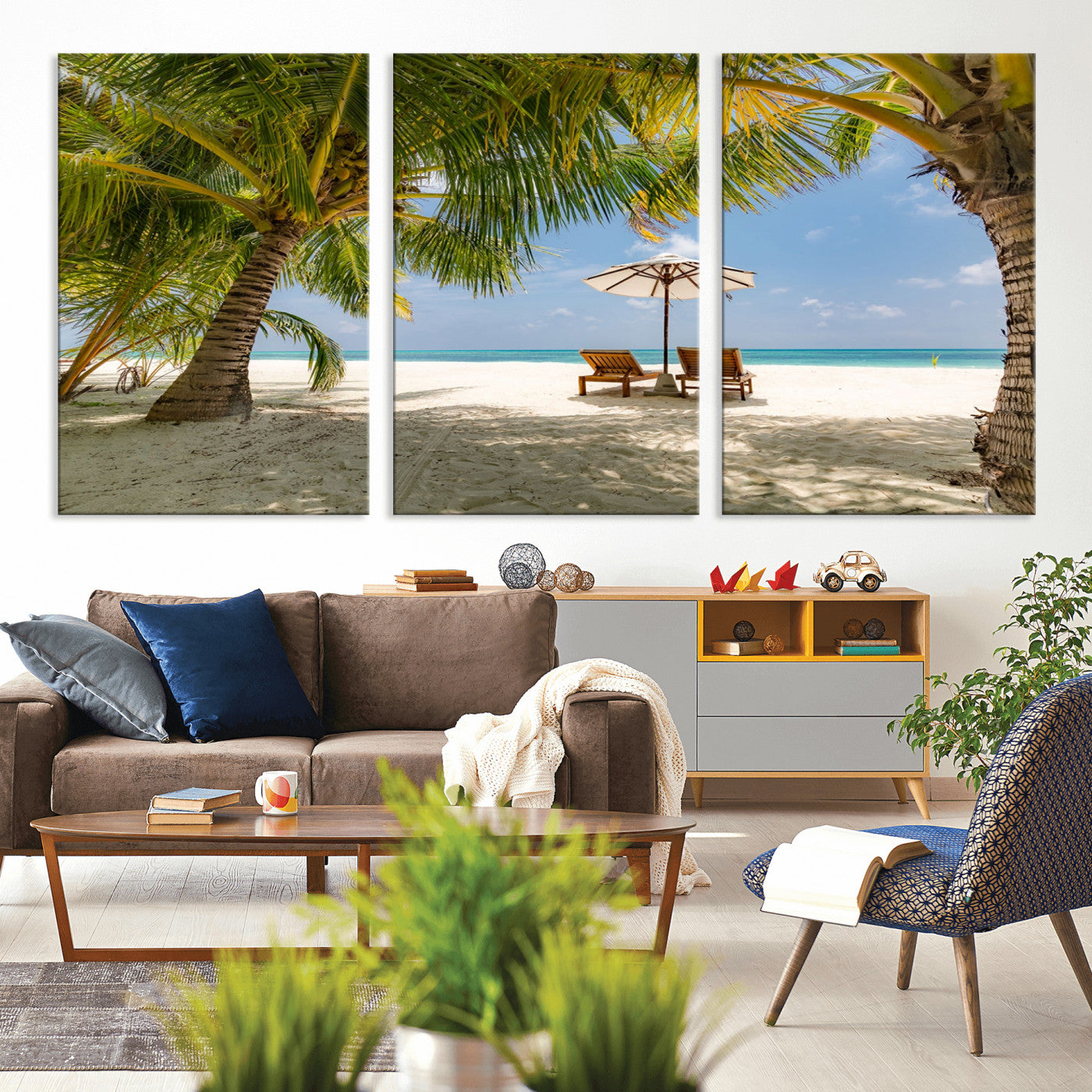 83601-MGV-CV-36X24-Tropical Beach Wall Art – Serene Palm Trees and Lounge Chairs Canvas Print, Relaxing Coastal Decor for Living Room, Bedroom or