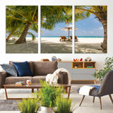 83601-MGV-CV-36X24-Tropical Beach Wall Art – Serene Palm Trees and Lounge Chairs Canvas Print, Relaxing Coastal Decor for Living Room, Bedroom or